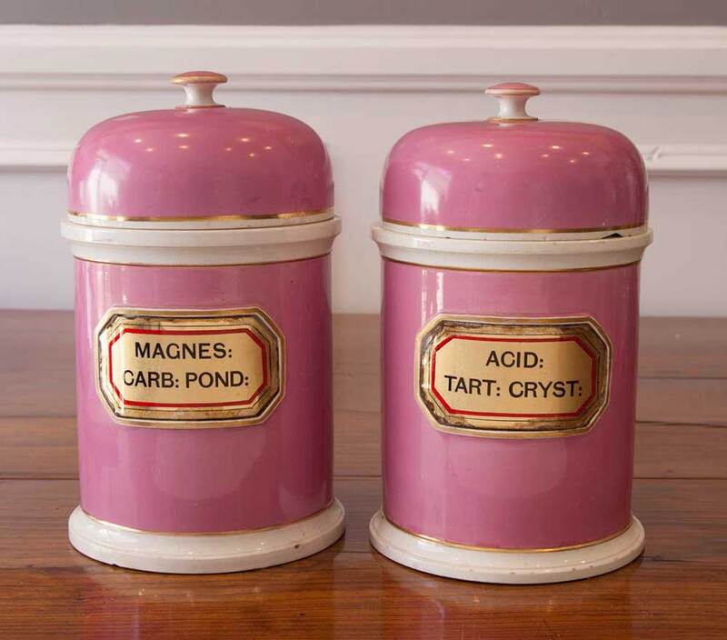 Staffordshire Pink and White Apothecary Jars