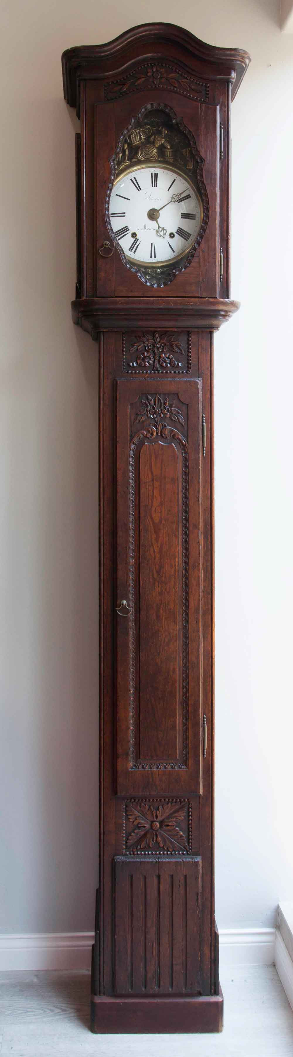 country french tall oak kitchen clock