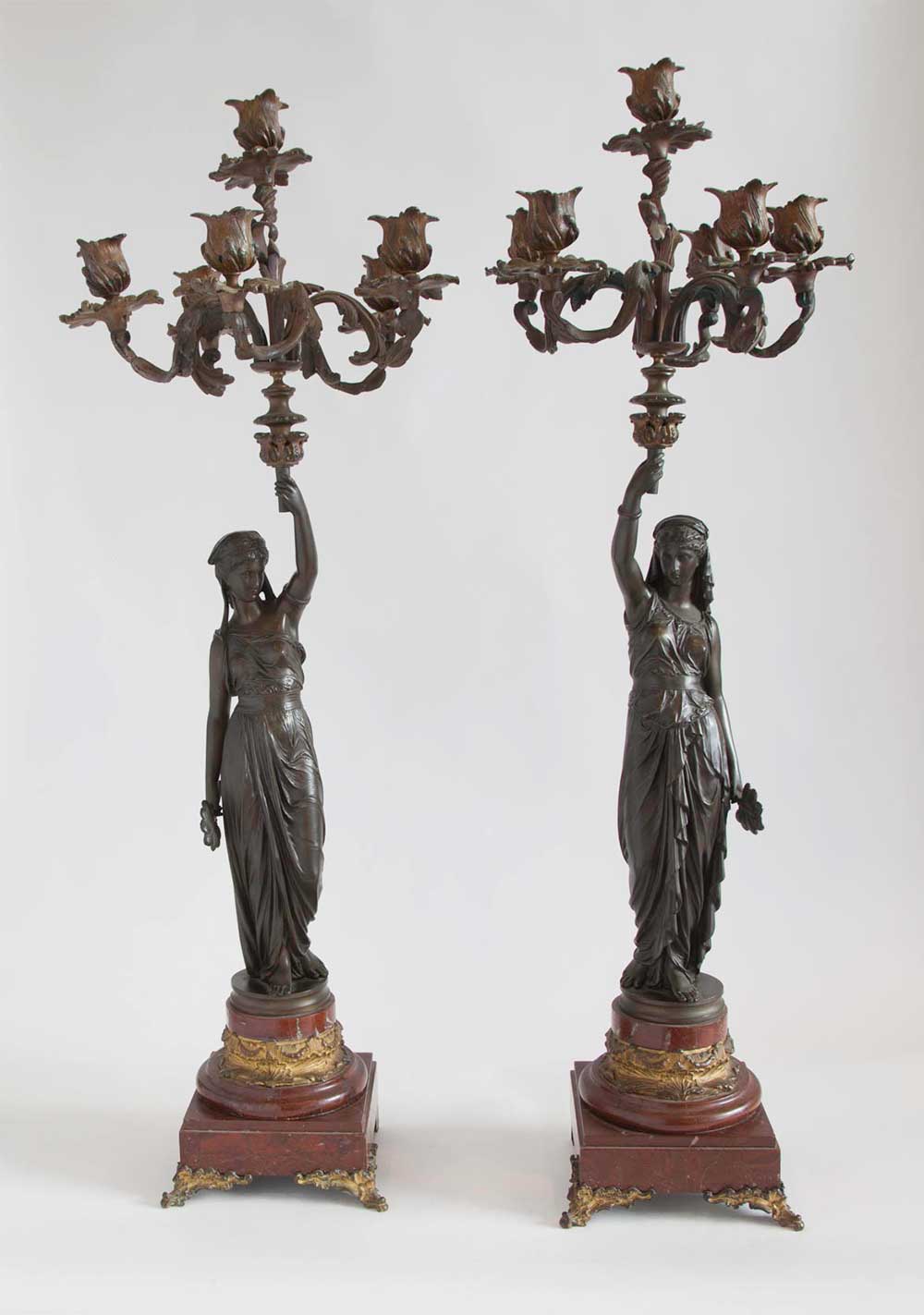 French Figural Bronze Candelabra