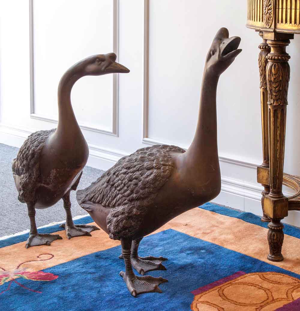 bronze geese sculptures