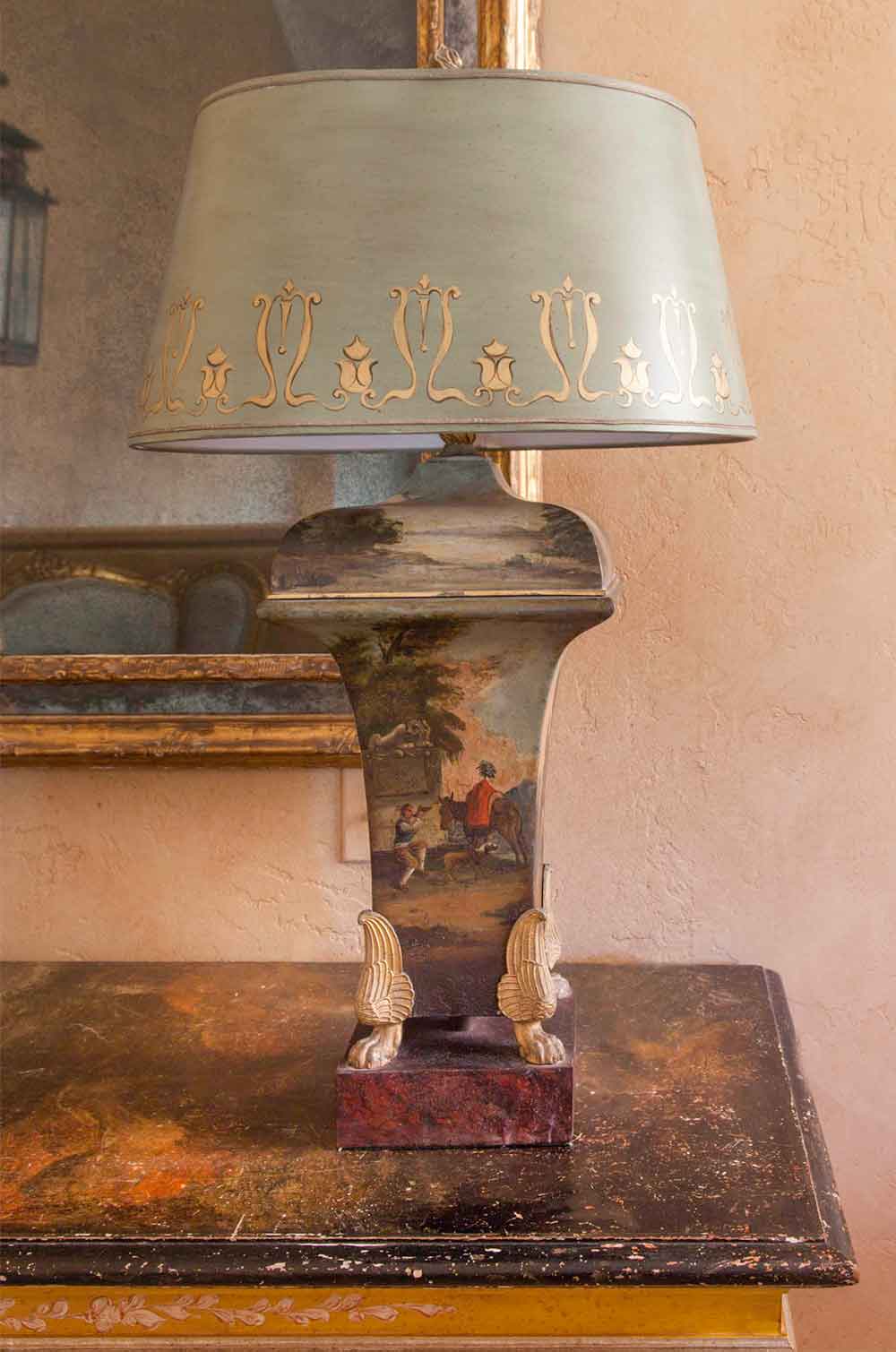 French Painted Tole Lamp